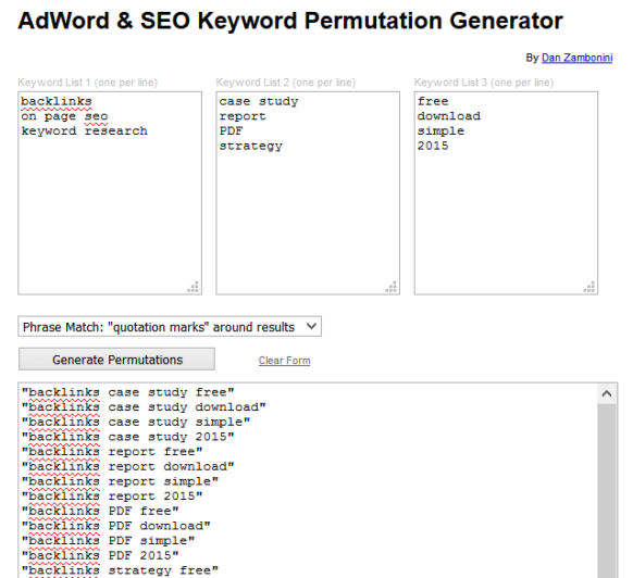 keyword permutation generator